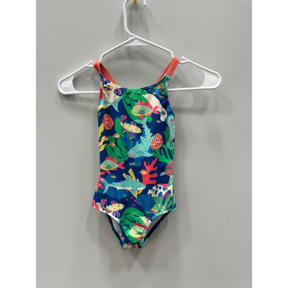 Mini Boden Crossback Ocean Colorful Print One Piece Swimsuit 5/6 Years